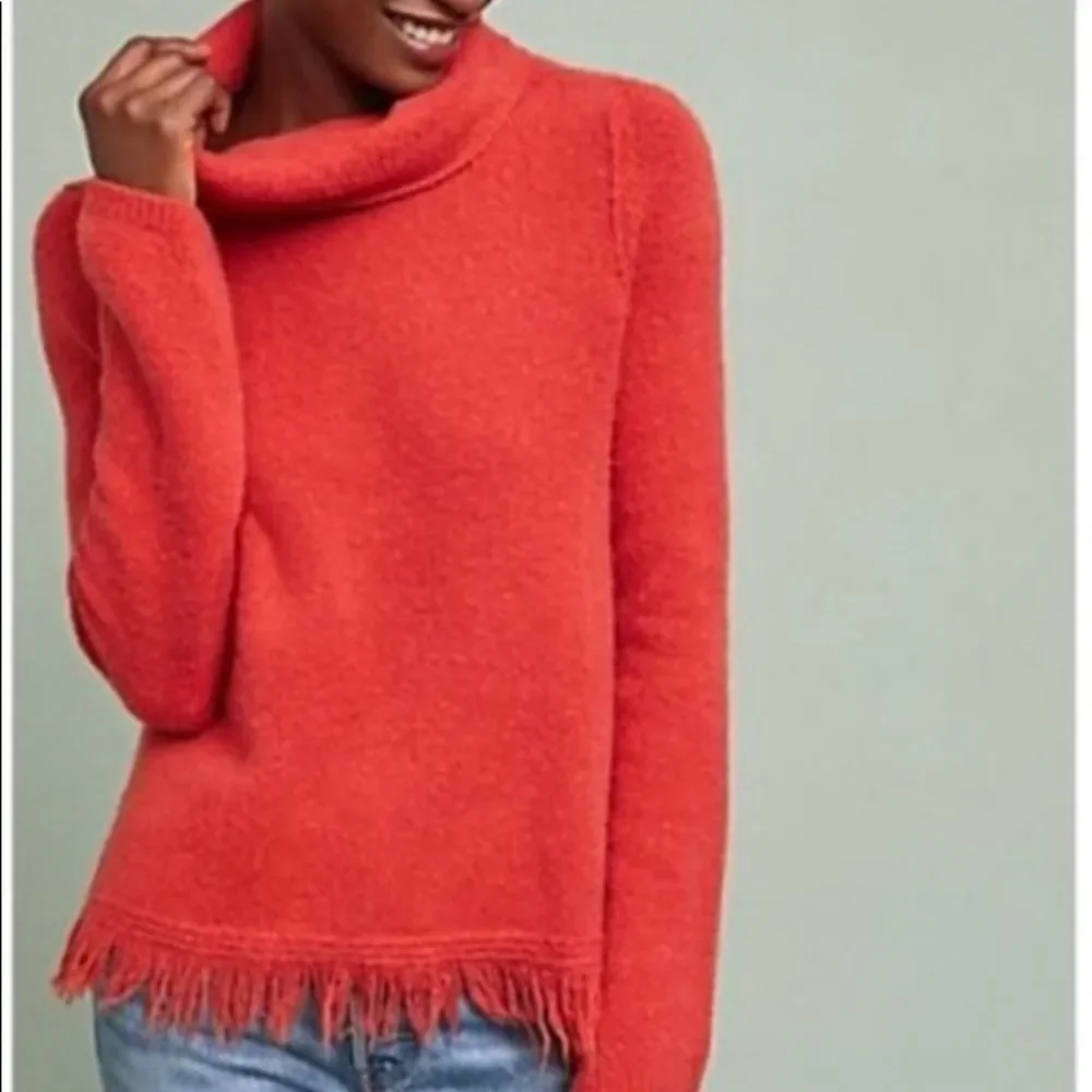 Akemi + Kin Anthropologie Aruna Fringe Sweater Coral Red Size M